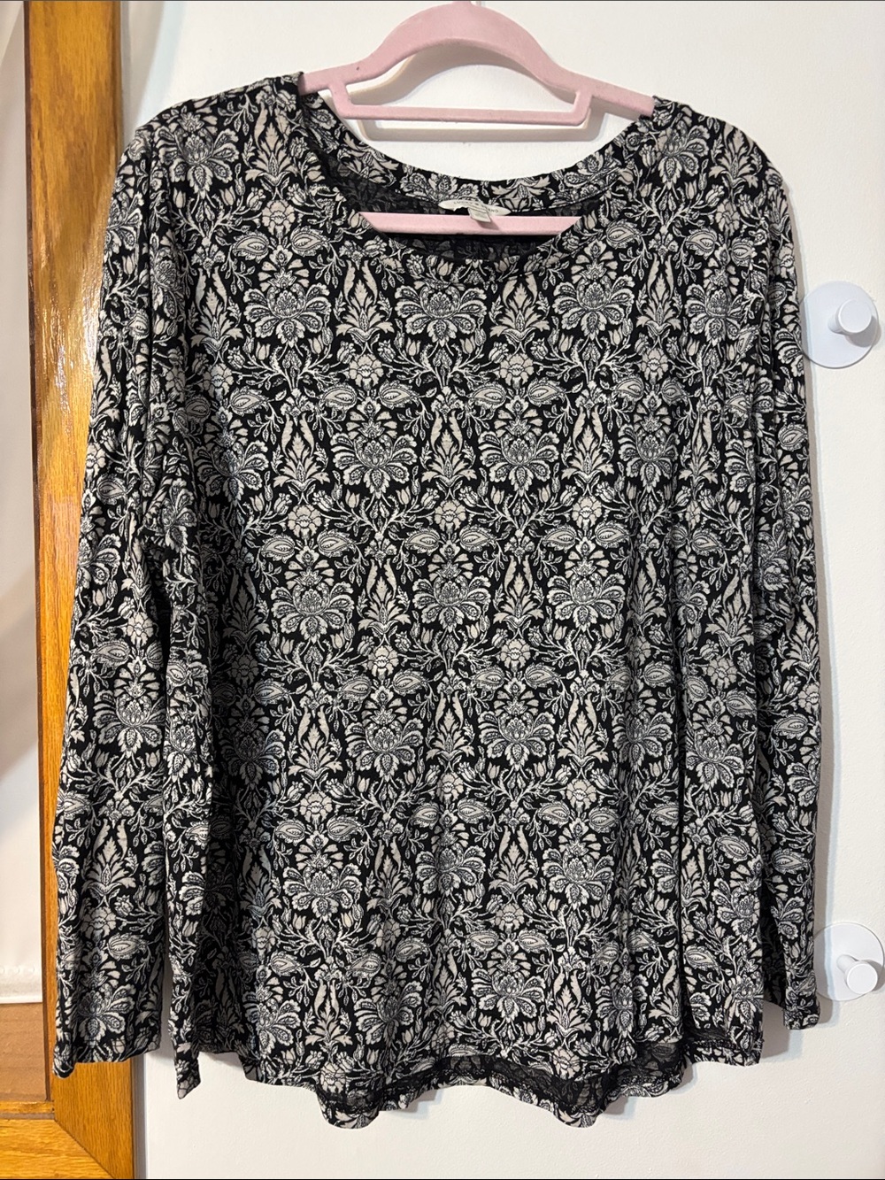 Lucky Brand Black & Cream Floral Long Sleeve Tee